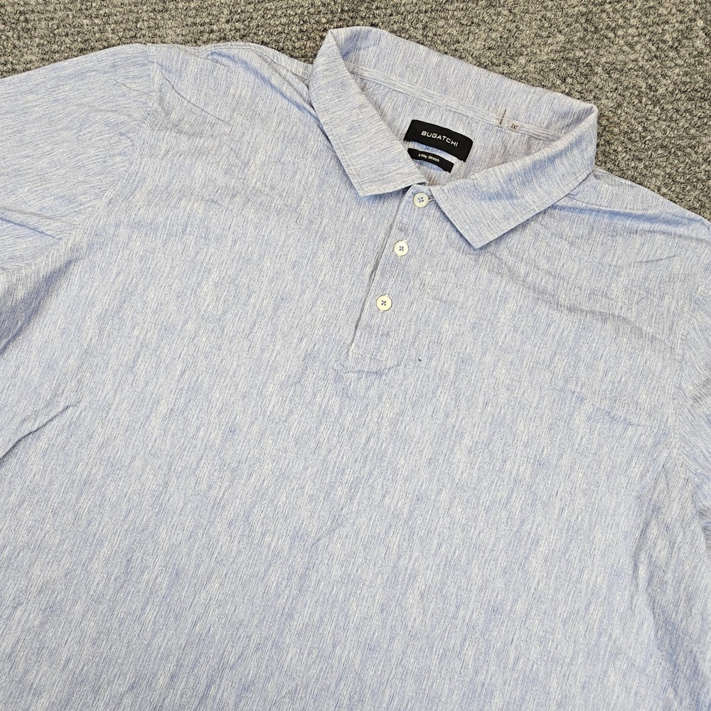 Bugatchi Mens 8-Way Stretch Polo Shirt Blue Heathered Short Sleeve Size 3XL
